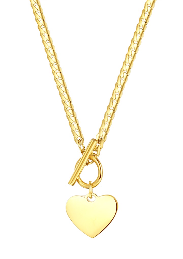 Heart Charm T-Bar Chain Necklace Gold - Hey Happiness